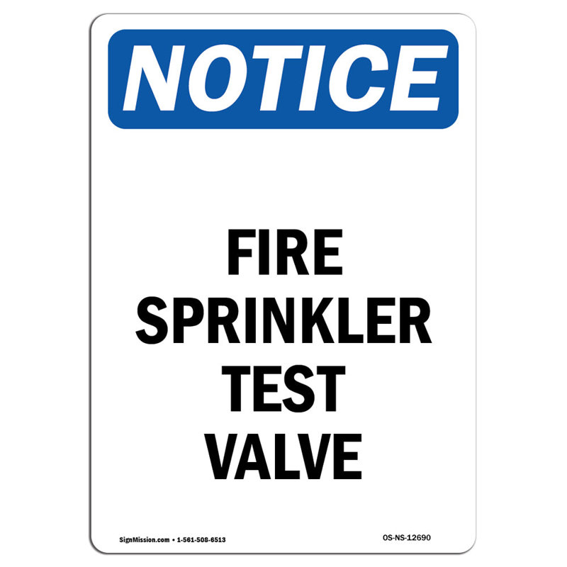 Fire Sprinkler Test Valve Sign