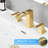 Gold Basin Mixer Faucet, 8 Inch Widespread With Geometric Design And Double Lever Handle 3 Hole Bathroom Tap In Gold, Ceramic Cartridge