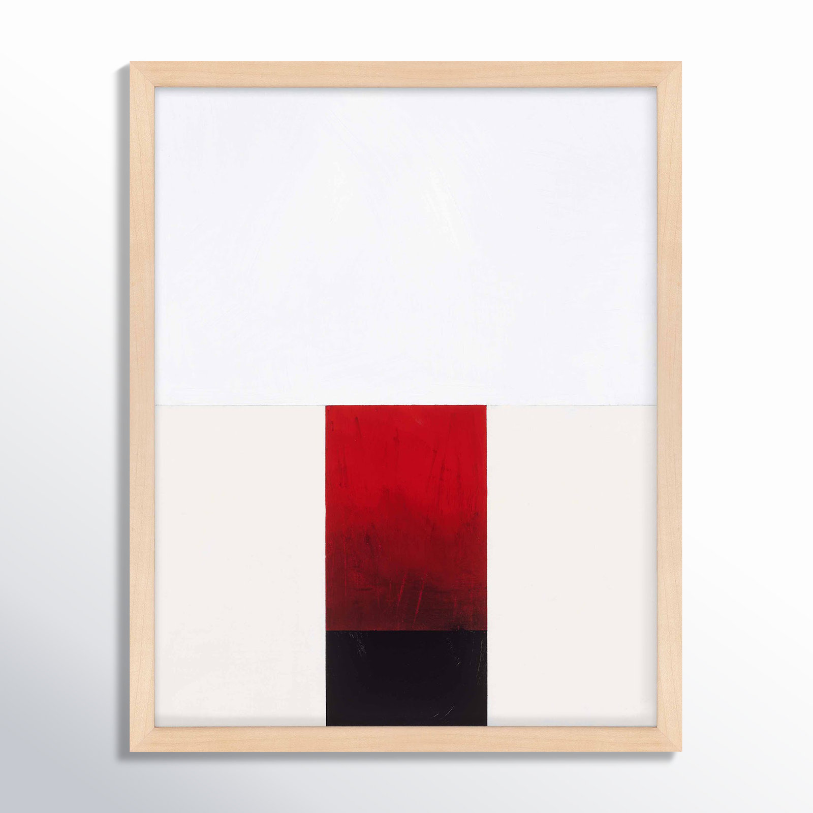 Tempo With Red 2 by Robert Kamnatnik, 20" H x 16" W x 1.25" D, Maple Framed Paper