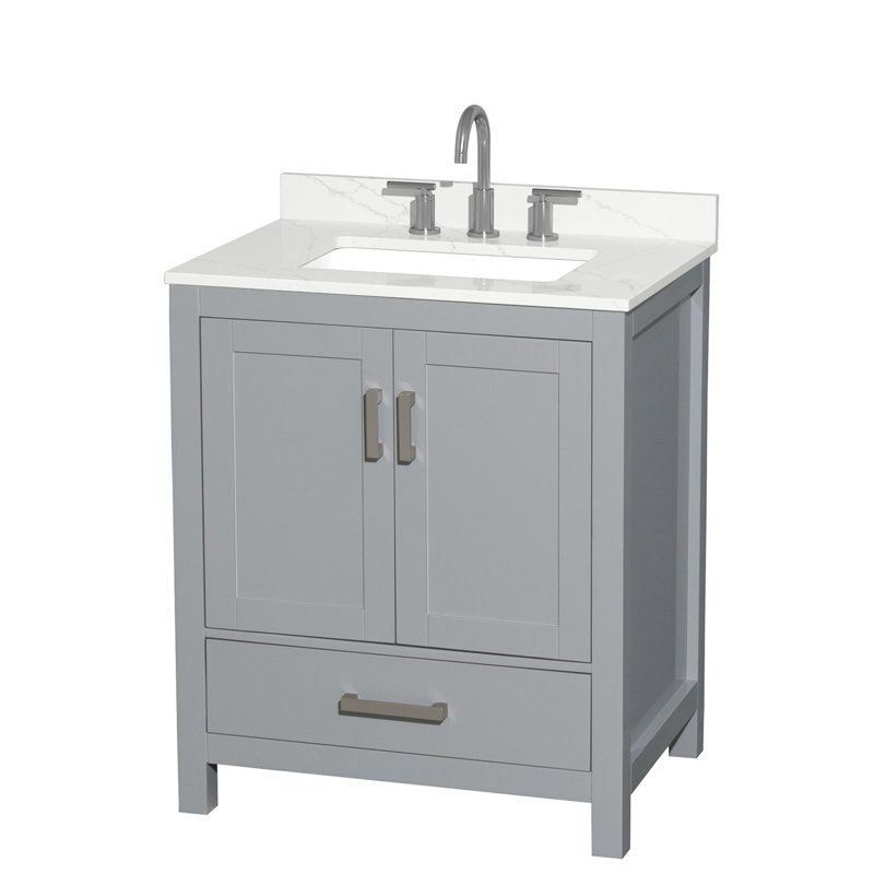 Sheffield 30" Freestanding Single Bathroom Vanity with Quartz Top, Chrome, Gray, Giotto Quartz