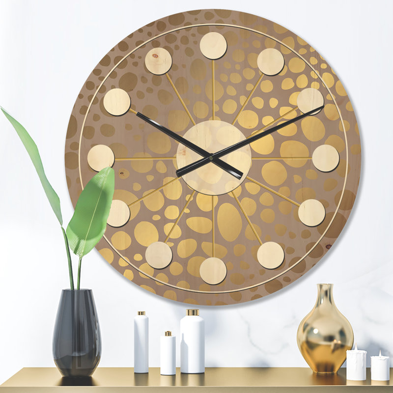 Marbre doré Design III - horloge abstraite en bois, Moyen