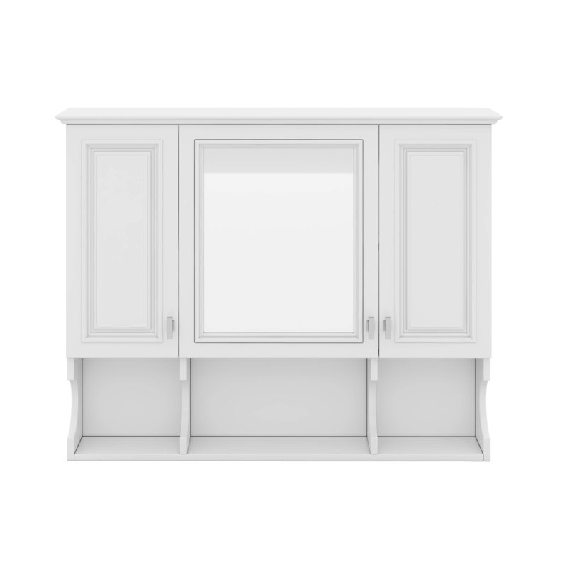 Armoire à pharmacie murale, armoire de salle de bain moderne avec miroir, tablettes ouvertes, Blanc
