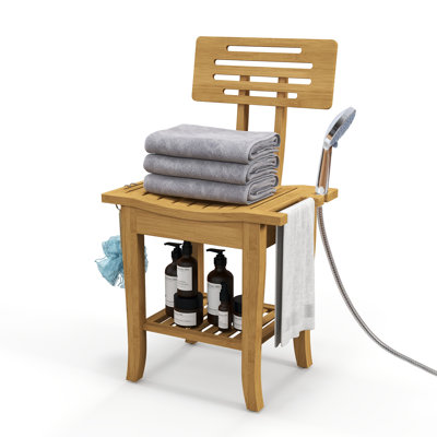 Winston Porter 16.5'' W Bamboo Shower Bench With Backrest