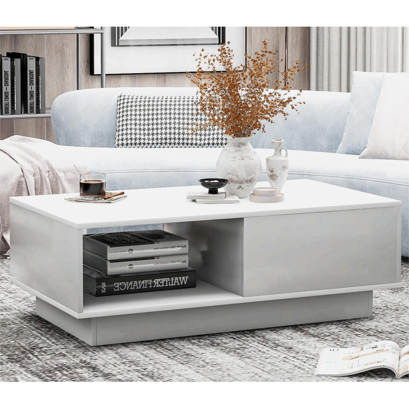 Aunah Pedestal Coffee Table with Storage, White