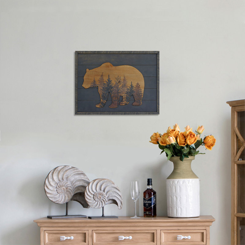 Décoration murale grizzly en bois fait à la main, H 12 po x l 16 po x P 0,83 po