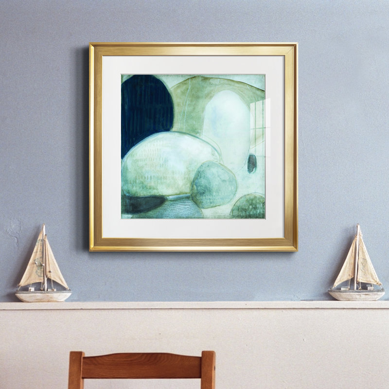 Aucune pierre non retournée - peinture encadrée, Encadrement doré, H 17,5 po x l 17,5 po x P 1,5 po