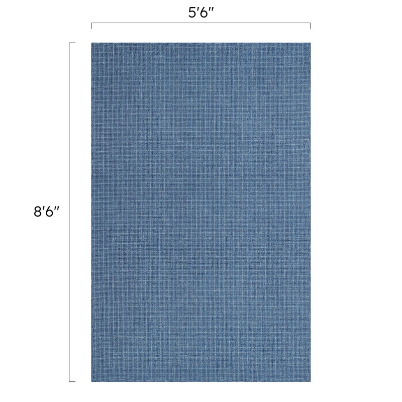 Bryn Hand Tufted Wool Abstract/Houndstooth Area Rug in Indigo/White, Rectangle 5'6" x 8'6"