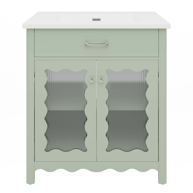 Meuble-lavabo 31 pouces avec verre trempé, Vert