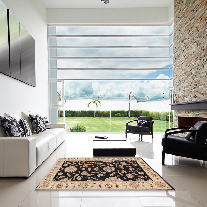 Tapis traditionnel noir / beige Guerrette, Carré 6 pi