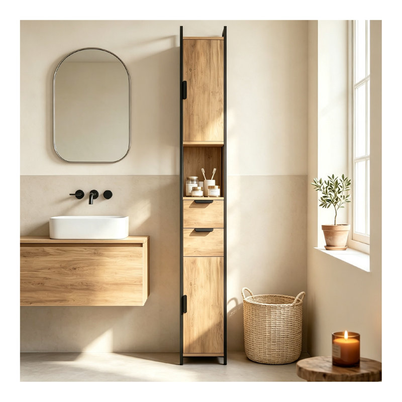 Engineered Wood, Metal Bathroom Storage