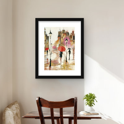 Passants sous leurs parapluies - décor de femme romantique