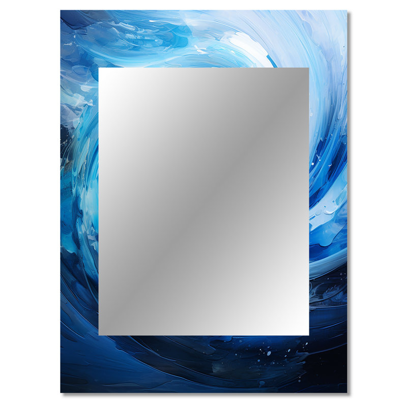«Blue Swirl Wave Spiral II», grand miroir mural abstrait en spirale abstraite, 40 po x 30 po