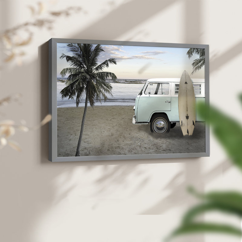 «Be Happy Beach», reproduction encadrée, Gris, H 16 po x l 20 po