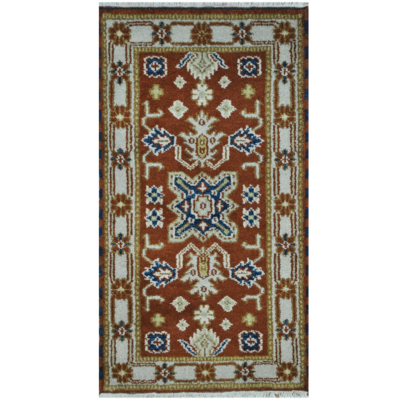 Tapis de zone en laine 2 pi x 4 po noué la main one-of-kind-kazak orange