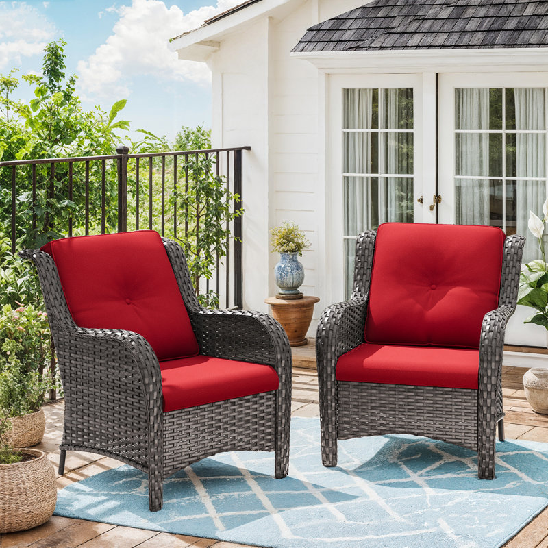 2-Person Polyethylene (PE) Wicker Outdoor Lounge Armchair with Cushions, Red