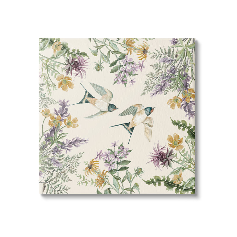 «Two Birds Cottage Floral Herbs» par Cindy Jacobs - impression sur toile tendue, H 24 po x l 24 po x P 1,5 po