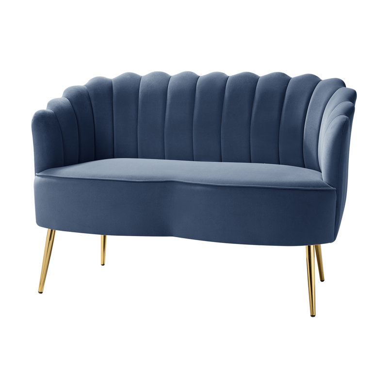 Hendrix Velvet Flared Arm Loveseat, Slate Blue