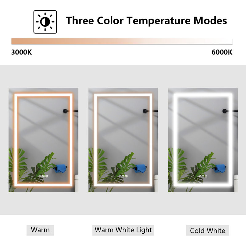 Arlondo 24'' W Mirrored Medicine Cabinet with LED Lights, Matte Black/Silver, Right