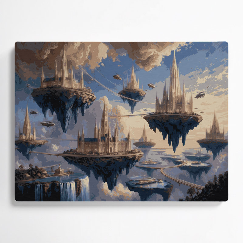 Art mural gris Sci Fi Floating Island Metropolis