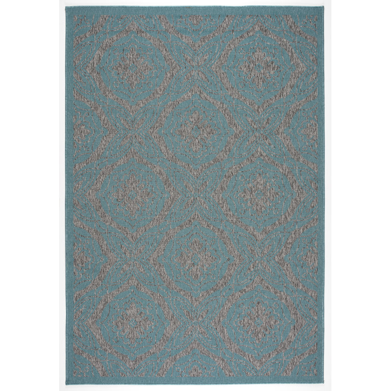 Tapis intérieur / extérieur bleu Werth Ikat, Rectangle 5 pi 3 po x 7 pi 7 po