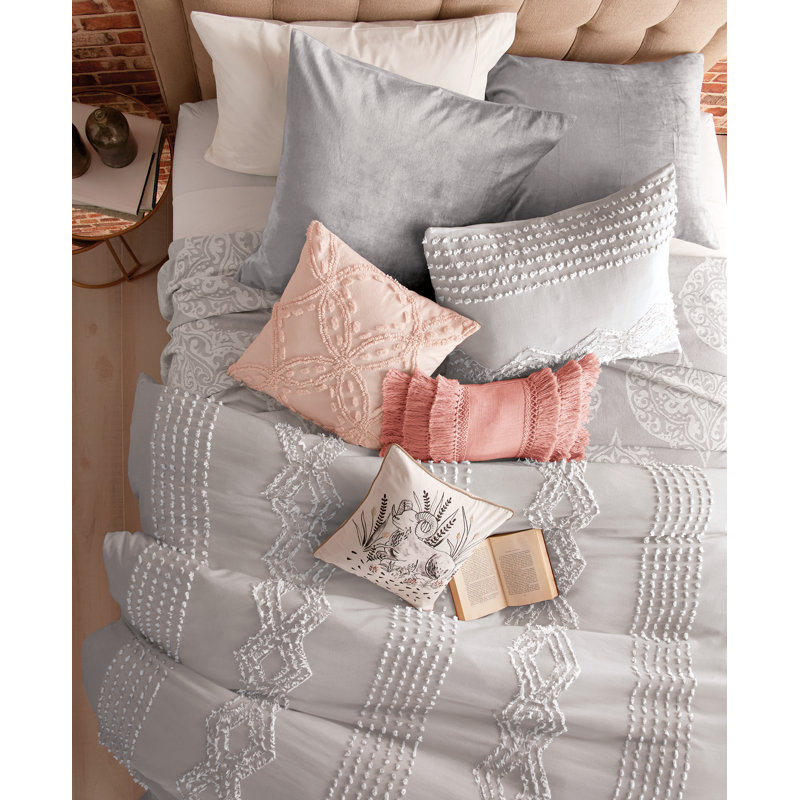 Gray Full Cotton 3-Piece Geometric Comforter Set