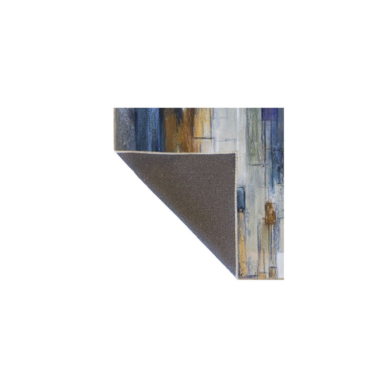 Tapis tissé bleu à motifs lavables à la machine, Sous-tapis carré 3 pi 3 po inclus