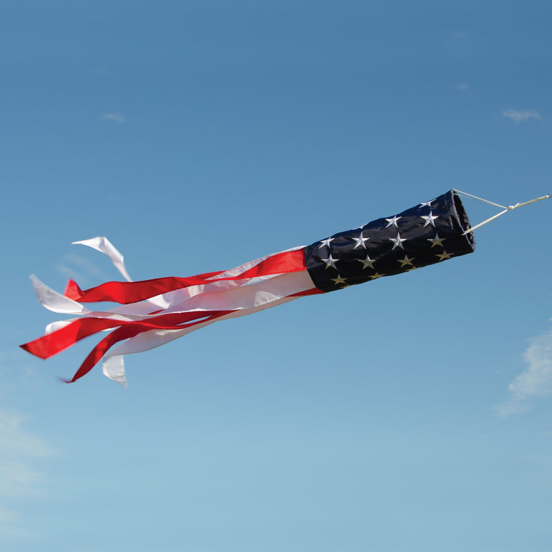 Manche à air à imprimé brodé US Stars and Stripes, H 50 po x l 6 po, Bleu très foncé