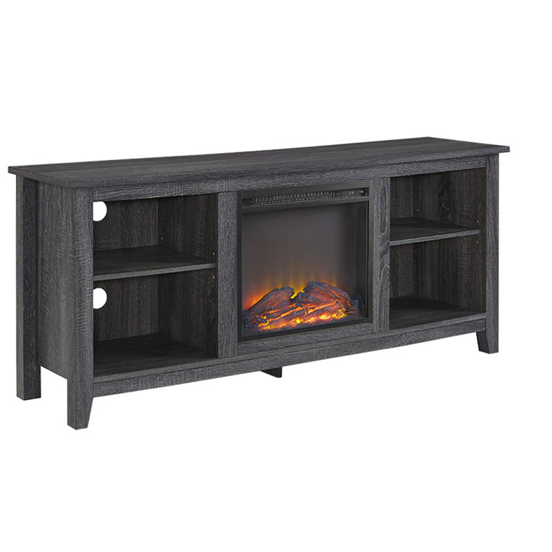 Broadus Unfinished TV Stand for TVs up to 60" with Fireplace Included, Charcoal