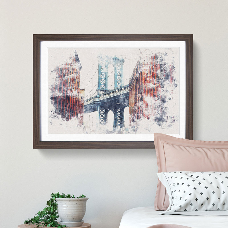 George Washington Bridge - Picture Frame Painting Print, Walnut Framed, 45cm H x 63cm W x 2cm D