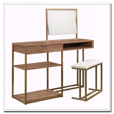 Chic Storage Cabinet with Drawer and Open Shelves, Brown Finish