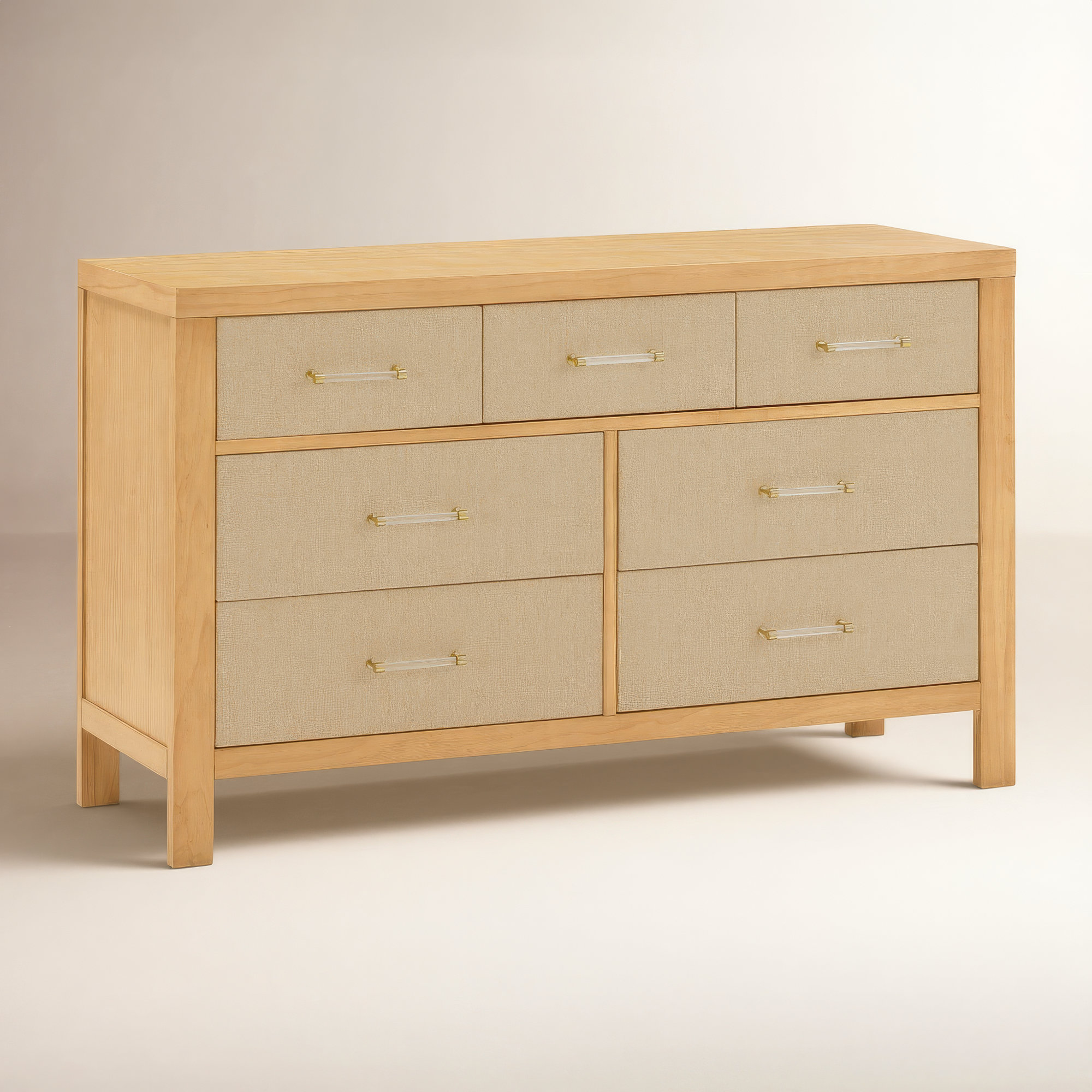 Eloise 7-Drawer Assembled Dresser, Honey/Performance Sand Eco-Weave