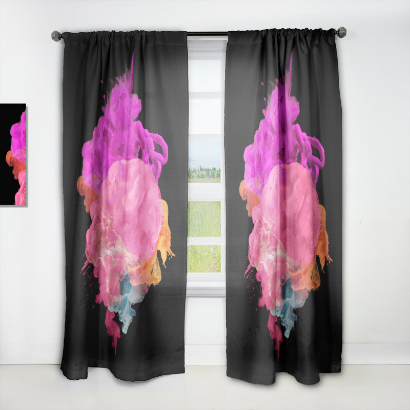 Encre fuchsia et rose sur fond noir - Rideau moderne - Velours obscurcissant - 1 panneau, L 52 po x L 90 po