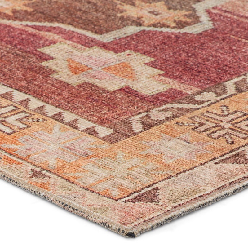 Debary Machine Washable Performance Orange/Pink/Brown Rug, Rectangle 2' x 4'