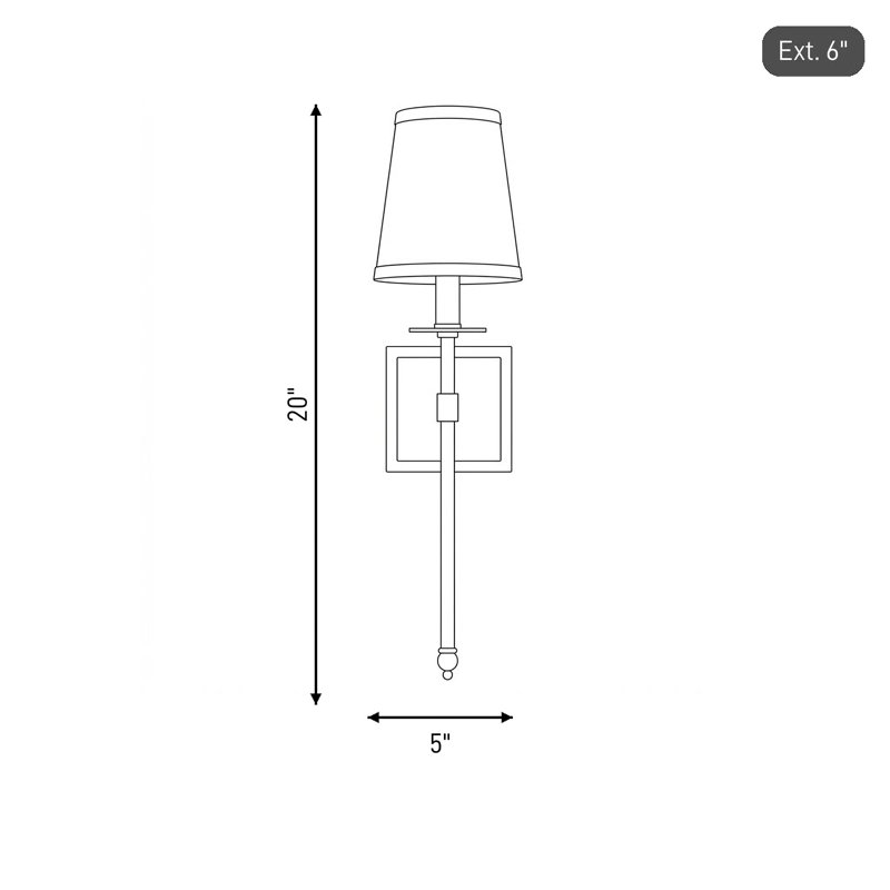 Applique murale à 1 lumière à intensité variable en nickel satiné Barrett, H 20 po x l 5 po x P 5 po, Nickel satiné