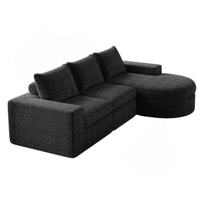 99-Inch Chenille Cloud Curved Sectional Sofa With Chaise, L-Shaped Modern Upholstered Sectional Sofa With Deep Seats, Corduroy Sectional Sofa For Living Room And Bedroom, No Assembly Required