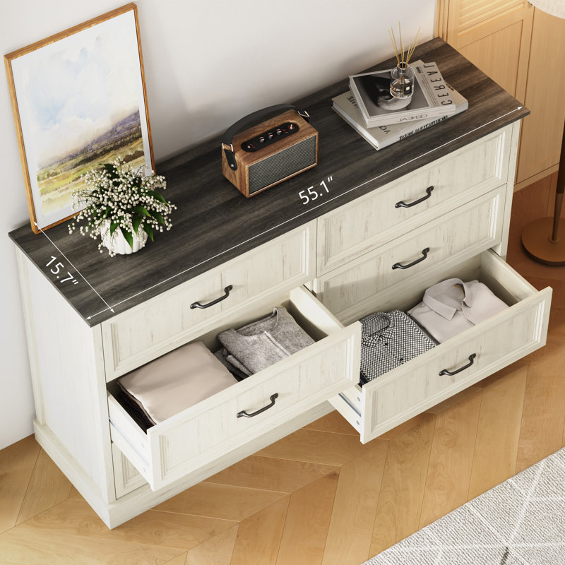 Ensemble de chambre à coucher 3 pièces, commode 6 tiroirs et tables de chevet 2 tiroirs, Noir / blanc
