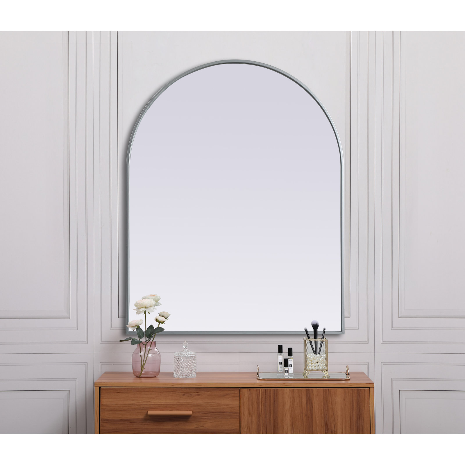 Sabine Metal Arch Wall Mirror, Silver, 42" x 33"