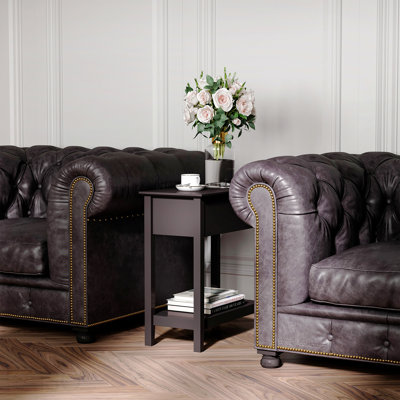Table de bout, table d'appoint étroite avec plateau rabattable, armoire de rangement, tablette inférieure pour le salon, café foncé