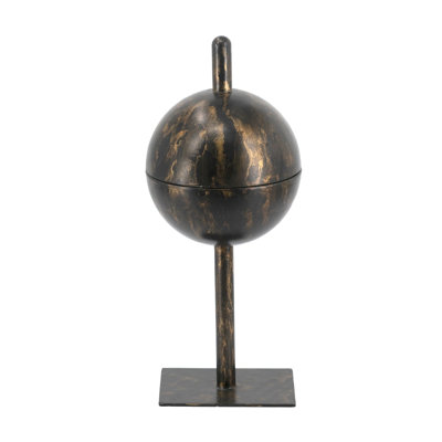 8x8x19 Inch Black and Gold Iron Orb Sculpture Tray with Pedestal Base