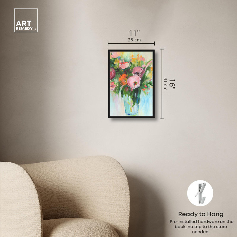 Art floral charmant sur toile avec bouquet charmant, Cadre flottant noir, H 16 po x l 11 po