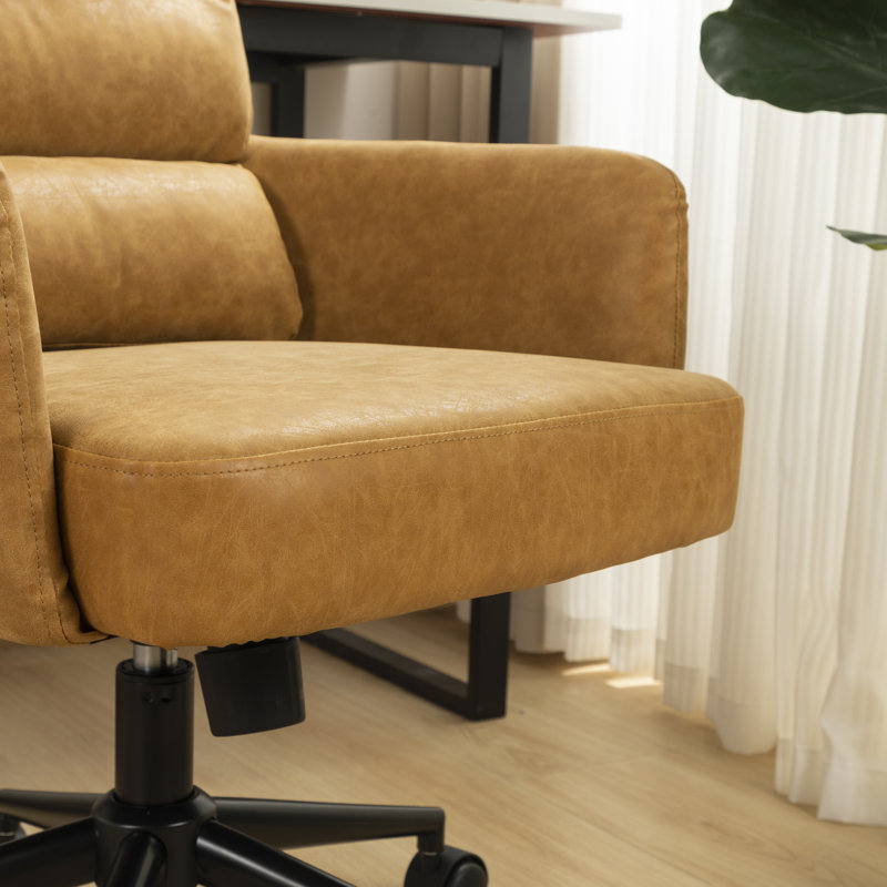 Chaise de bureau pivotante en similicuir Kopko, Jaune