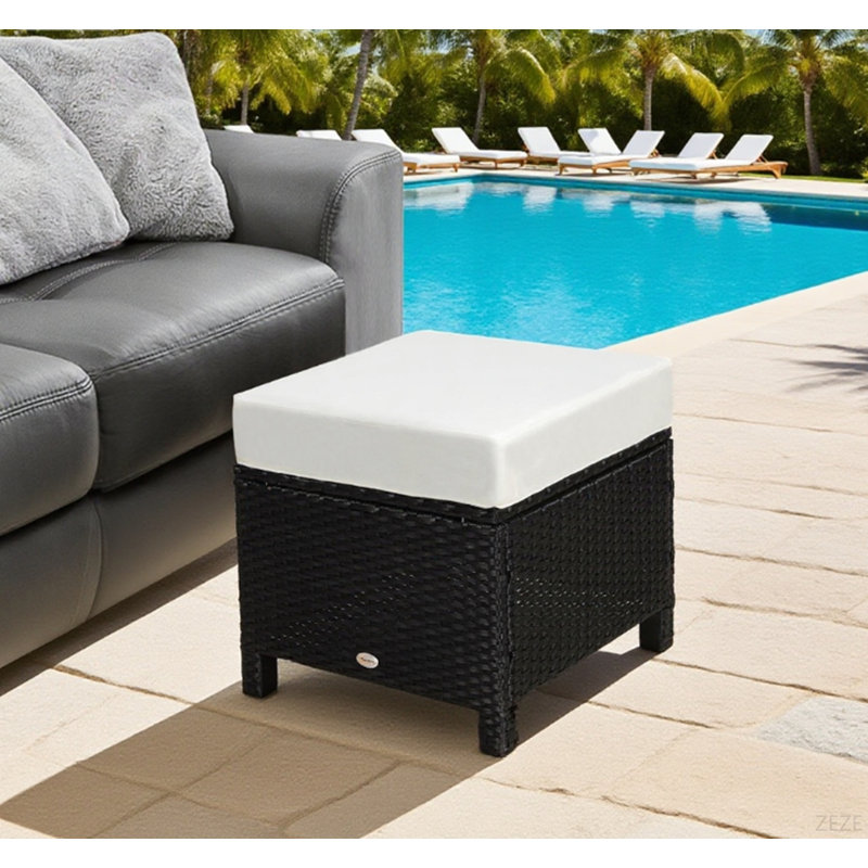 Repose-pieds d'extérieur multifonctionnel en rotin, sièges supplémentaires, table d'appoint avec coussin moelleux