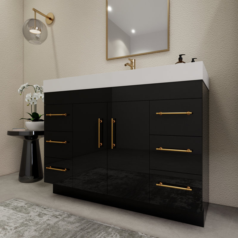 48'' Single Bathroom Vanity with Acrylic Top, Glossy Black