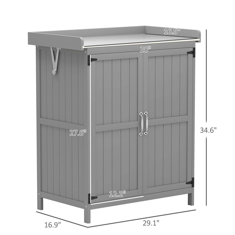 Armoire de rangement extérieure avec tablette et plateau en métal pour outils et fournitures de jardin, Gris