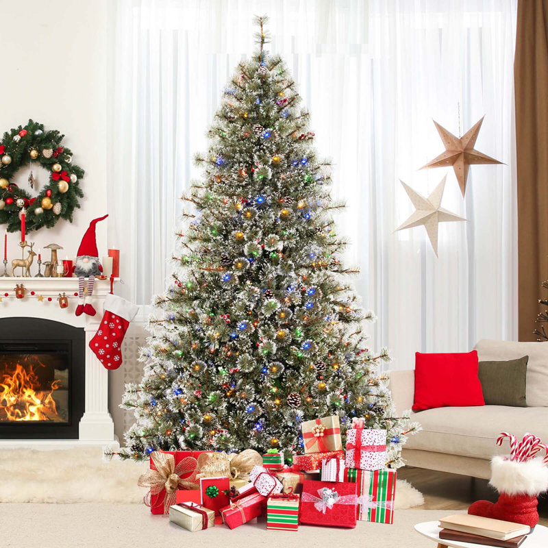 9' Green PVC Artificial Christmas Tree with Multicolored LED Lights