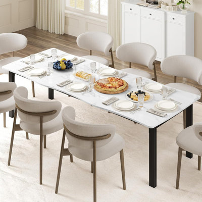 Rustic Wave Edge Dining Table for 6-8, Thick Top with Metal Frame, Waterproof by 17 Stories