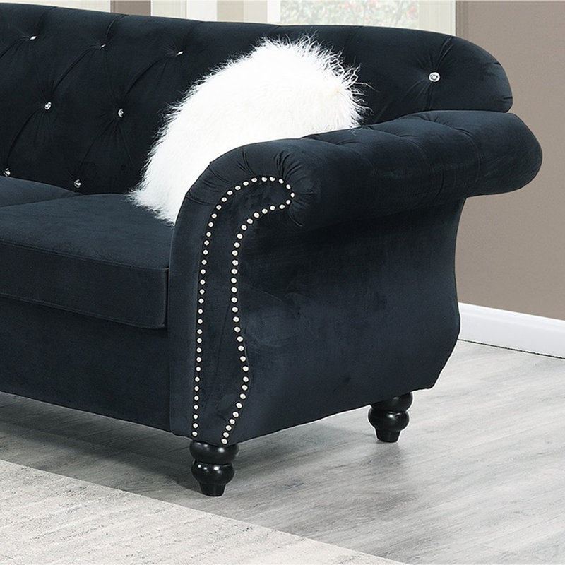 Canapé en velours formel de luxe 1pc avec coussins pour salon, Noir