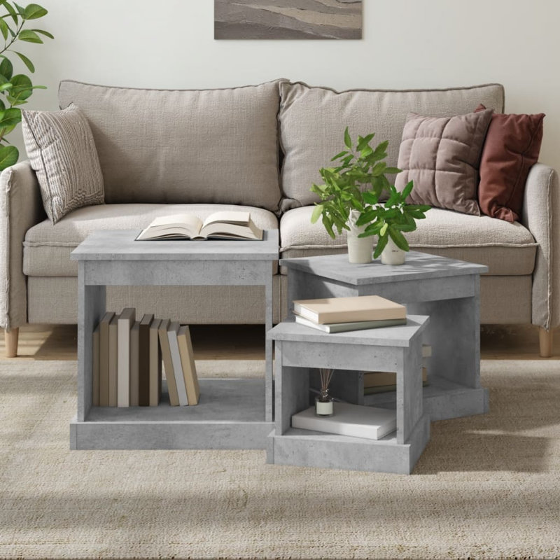 Warkentin Coffee Tables 3 pcs Engineered Wood, Concrete Grey