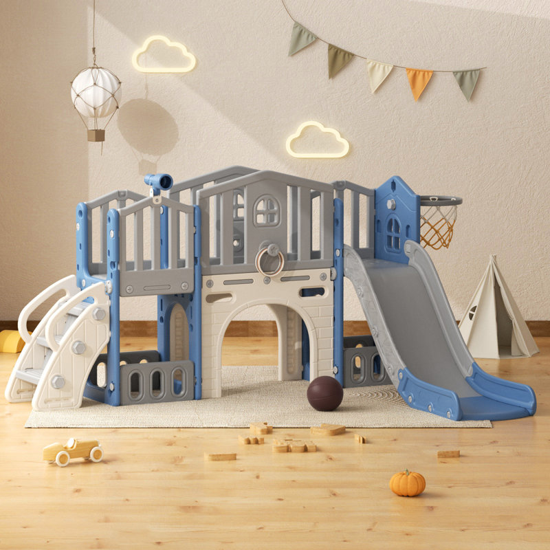 GLAF 73.62'' W Plastic Freestanding Slide, Blue