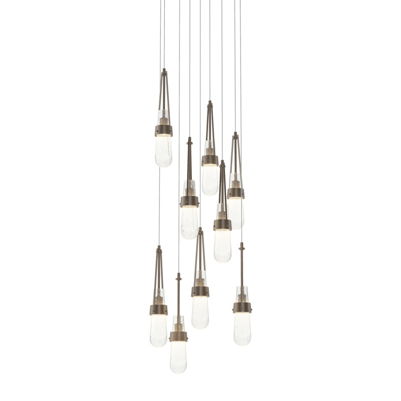 Luminaire suspendu 9 lumières Link, Bronze, Long: 19" to 130", Verre antique transparent